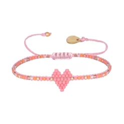 Adjustable bracelet w/ beaded heart ~ Pink