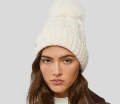 Amalie Cable Knit Detachable Pom Pom Hat
