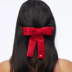 Antoniette Pinstripe Bow ~ Lipstick Red