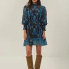 Arabesque Floral Blue High Neck Mini Dress