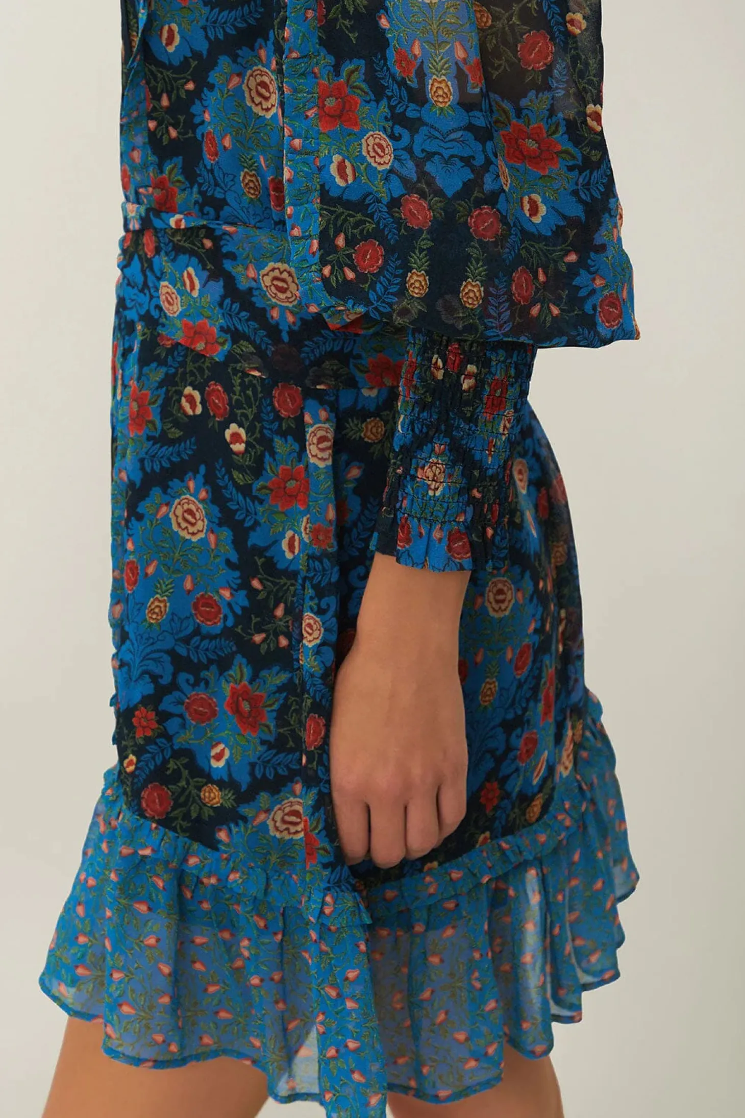 Arabesque Floral Blue High Neck Mini Dress