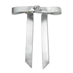Bardot Faux Leather Bow Barrette ~ Silver