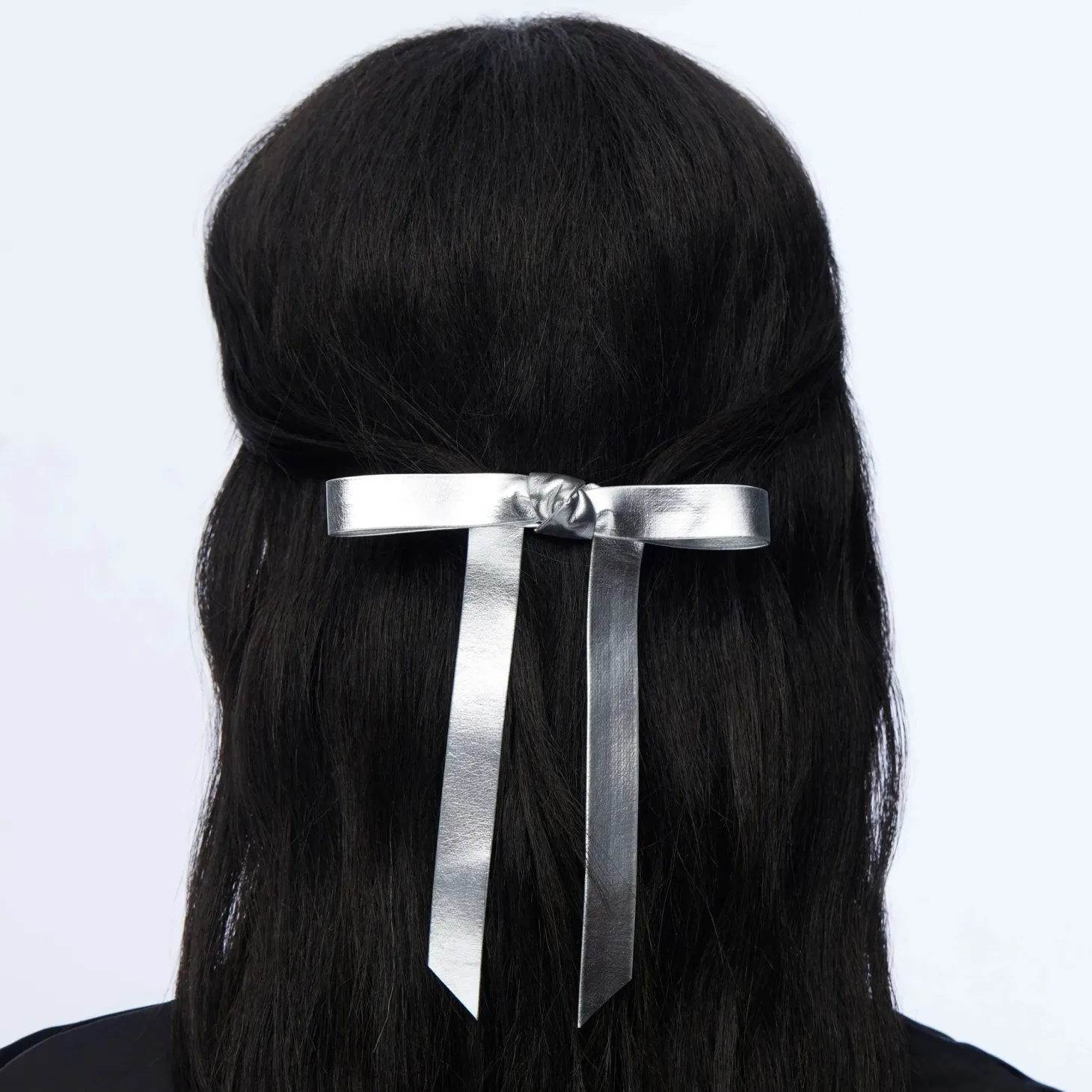 Bardot Faux Leather Bow Barrette ~ Silver