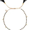 Beaded Black Tassel Bracelet with Gold Disc Charms