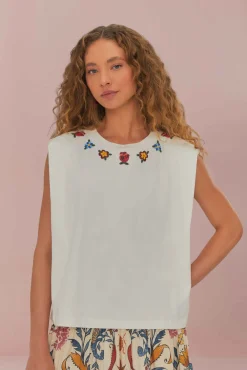 Beaded Flowers White T-Shirt