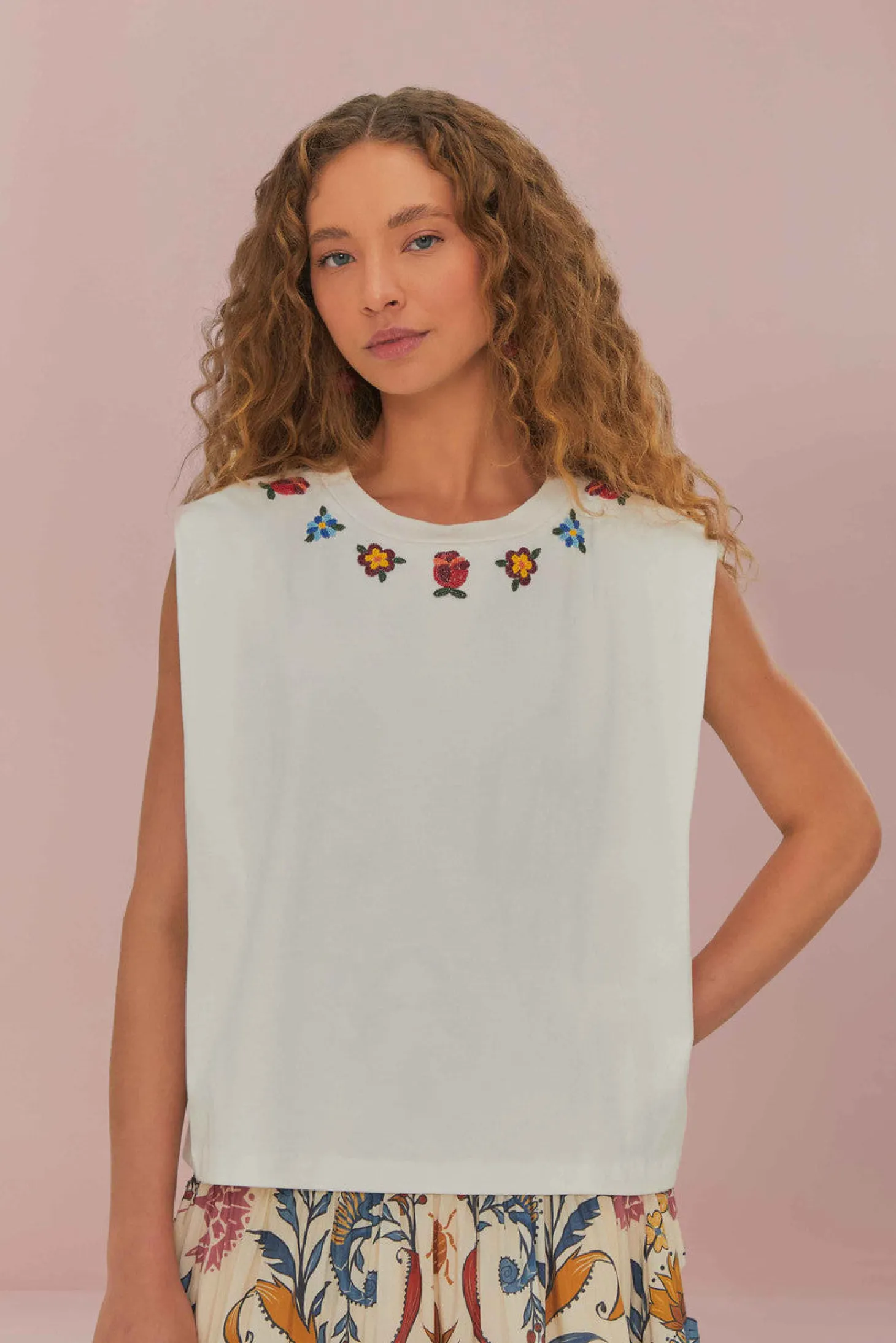 Beaded Flowers White T-Shirt