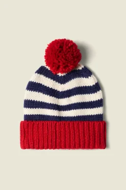 Beanie ~ Navy Stripe W/ Red