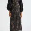Black Nature Guipure Midi Dress