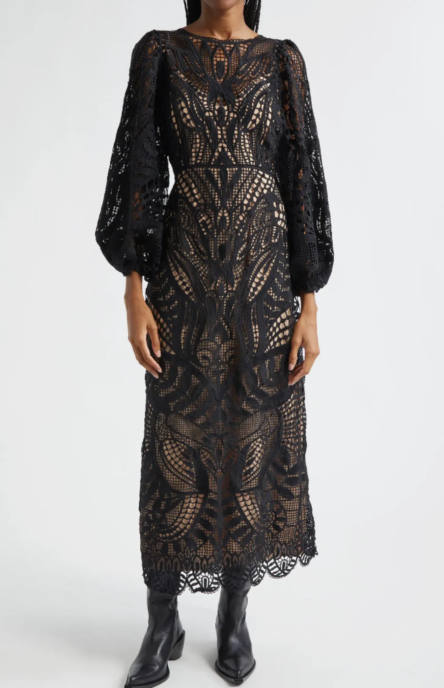 Black Nature Guipure Midi Dress