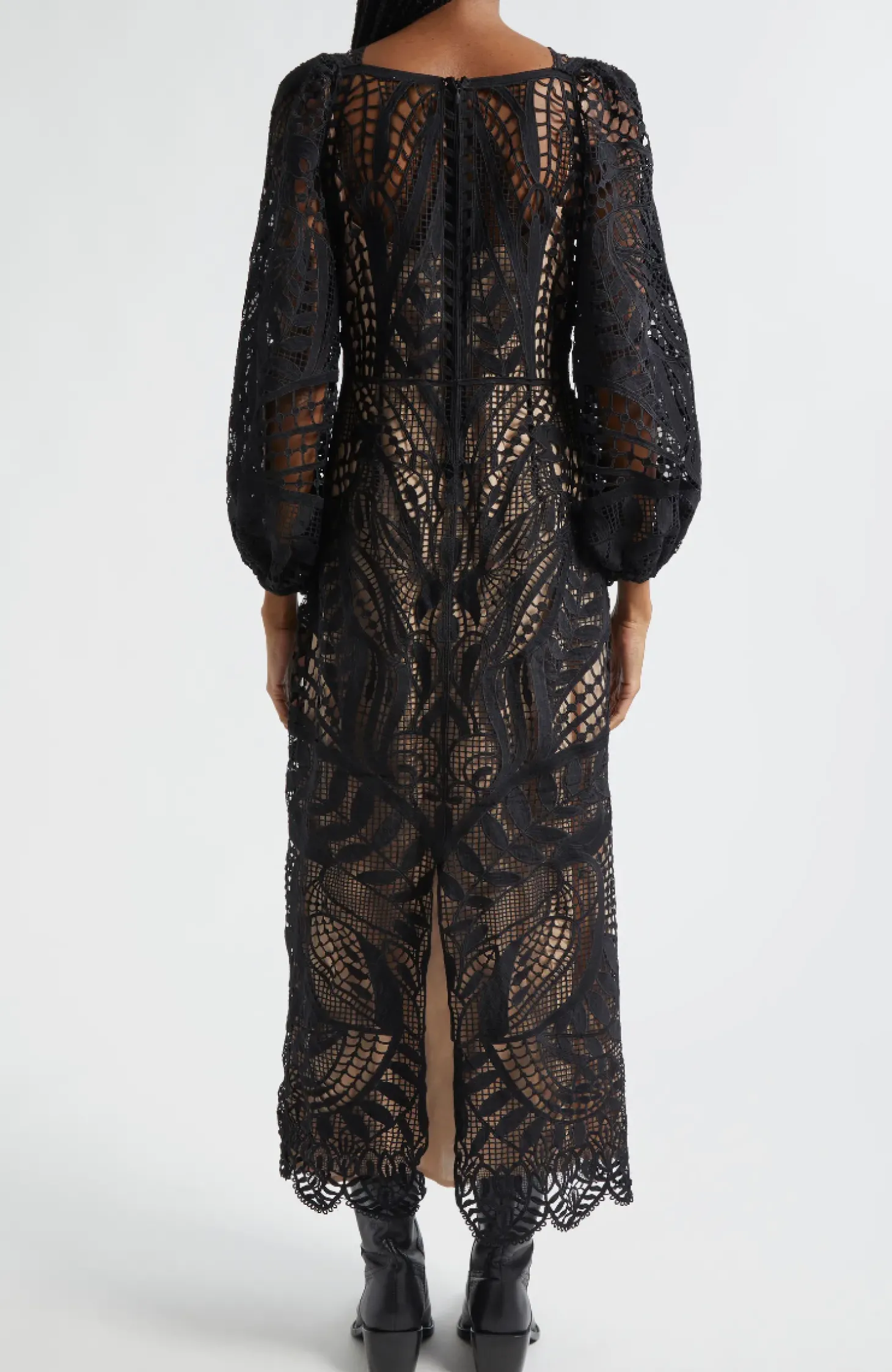Black Nature Guipure Midi Dress