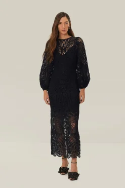 Black Nature Guipure Midi Dress