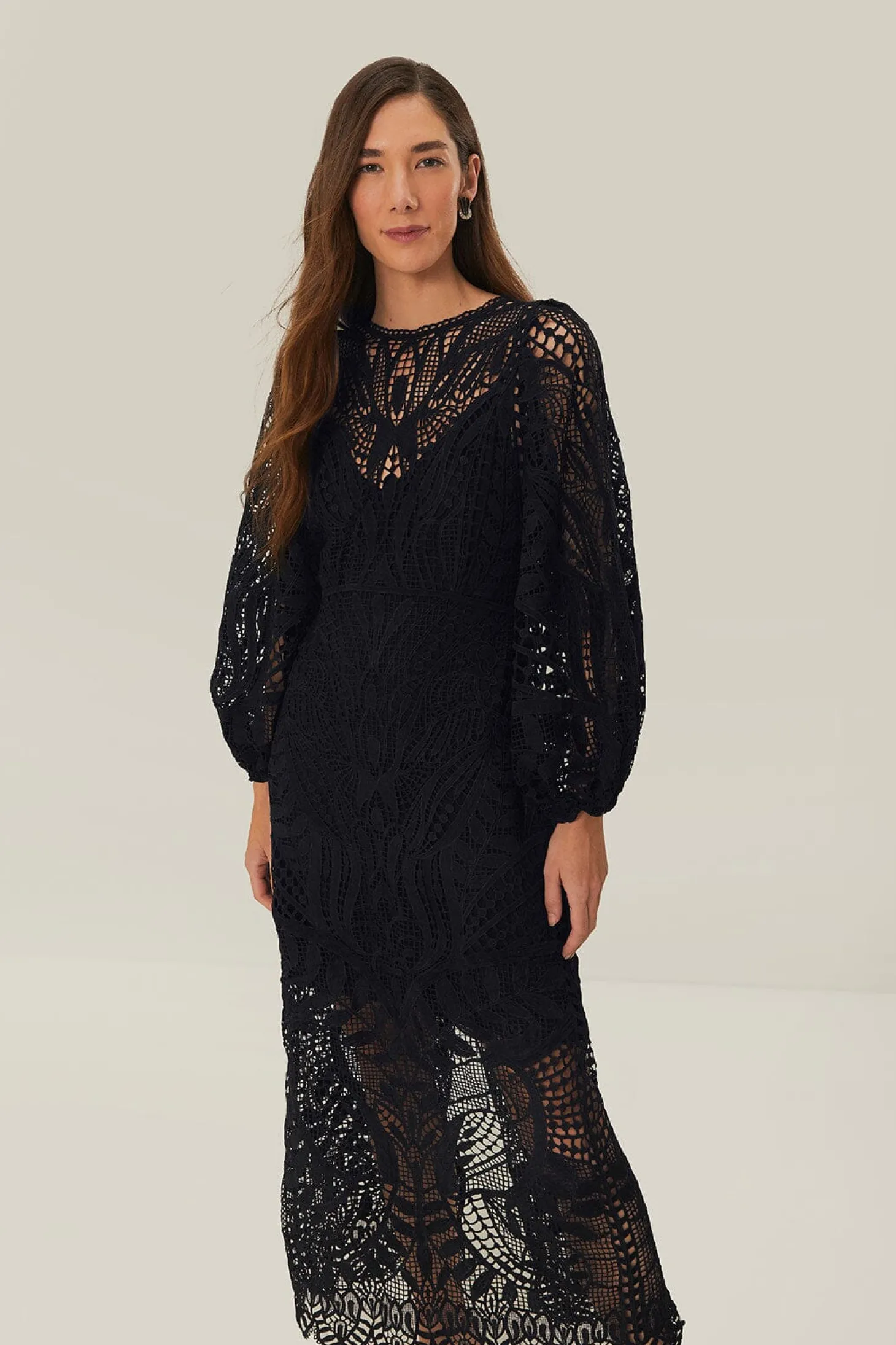 Black Nature Guipure Midi Dress