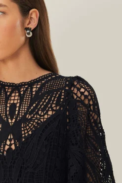Black Nature Guipure Midi Dress