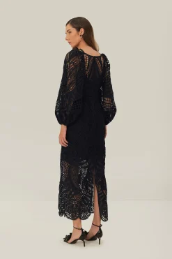 Black Nature Guipure Midi Dress