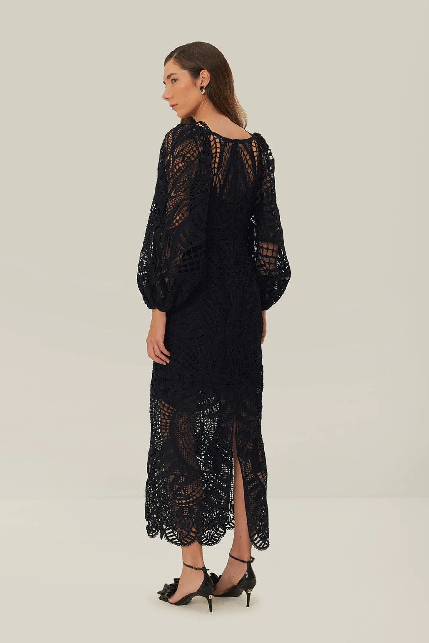 Black Nature Guipure Midi Dress