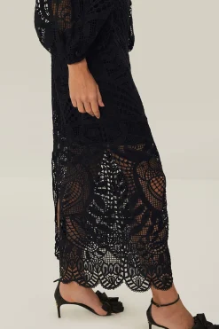 Black Nature Guipure Midi Dress
