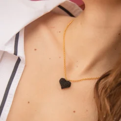 Black Puffy Heart Necklace