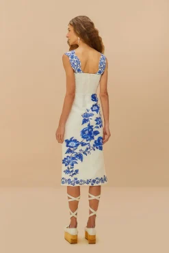 Blue Floral Cascade Off-White Wavy