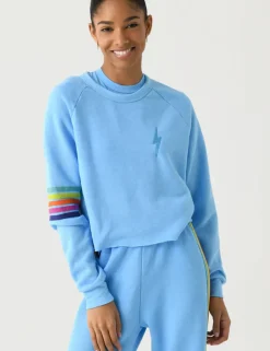 Bolt Rugby Stitch Cropped Crew Sweatshirt~ Sky / Rainbow