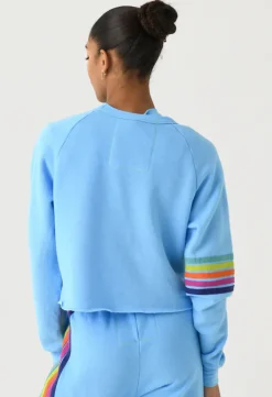 Bolt Rugby Stitch Cropped Crew Sweatshirt~ Sky / Rainbow