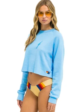 Bolt Rugby Stitch Cropped Crew Sweatshirt ~ Sky / Rainbow