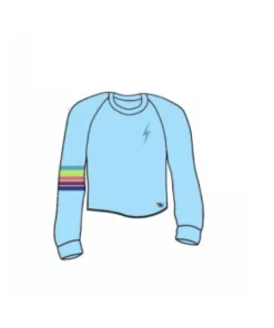 Bolt Rugby Stitch Cropped Crew Sweatshirt~ Sky / Rainbow