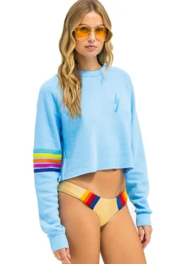 Bolt Rugby Stitch Cropped Crew Sweatshirt ~ Sky / Rainbow