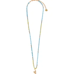 Breaded Heart Charm Necklace ~ Blue and Yellow