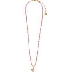 Breaded Heart Charm Necklace ~ Pink