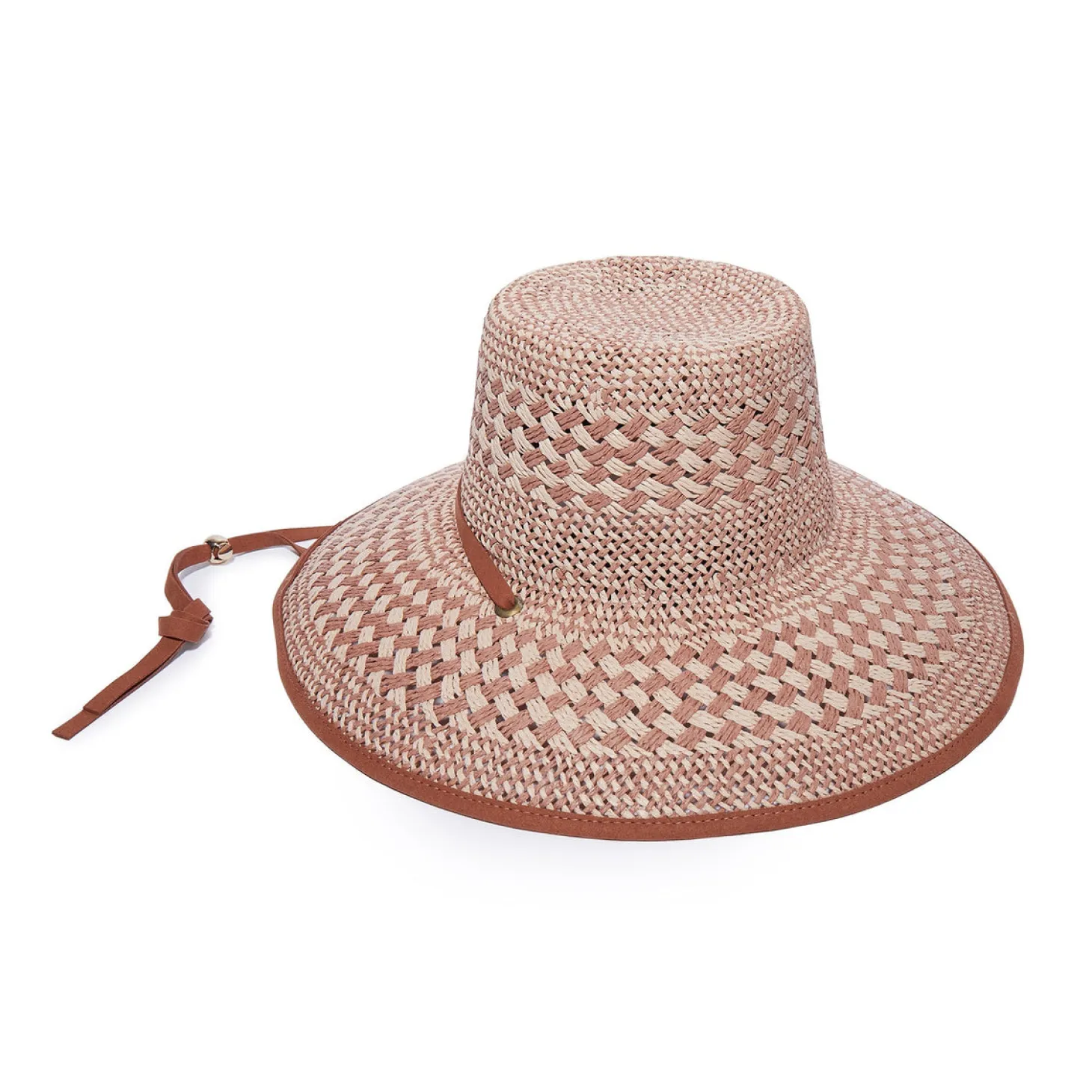 Brielle Checkered Straw Hat ~ Soft Sunset