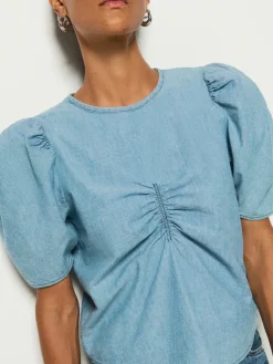 Cecily Blouse ~ Blue Chambray Faded Blue