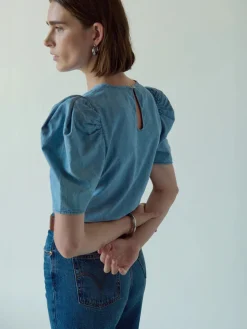 Cecily Blouse ~ Blue Chambray Faded Blue