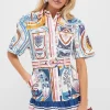 Cerrado Stamps Cream Short Sleeve Mini Dress
