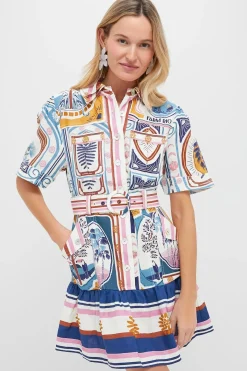 Cerrado Stamps Cream Short Sleeve Mini Dress
