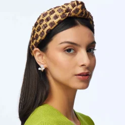 Chocolate Dotted Raffia Knotted Headband