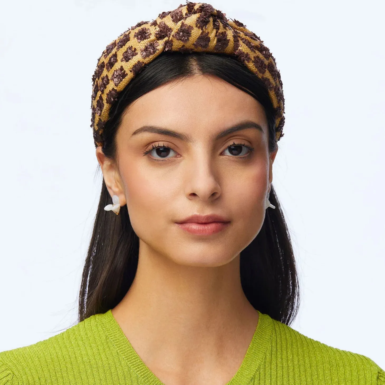 Chocolate Dotted Raffia Knotted Headband