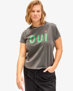 Classic Tee ~ Faded Black w/ Green & Poppy Oui