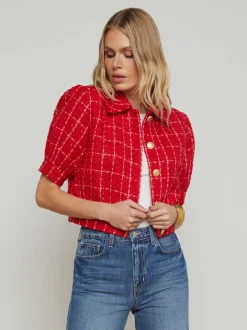 Cove Crop Jacket ~ Red/Hot Pink Plaid