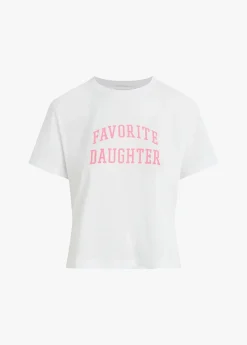 Cropped Collegiate Tee ~ White w/ Neon Pink
