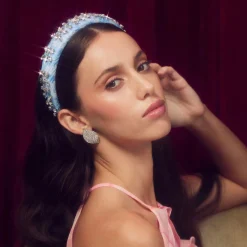 Crystal Brocade Alice Headband ~ Capri Blue