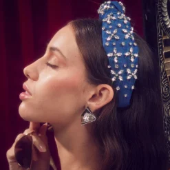 Crystal Knotted Headband ~ Indigo Denim