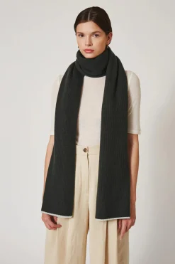 Dark Green and Grey Ribbed Cashmere and Wool Scarf
