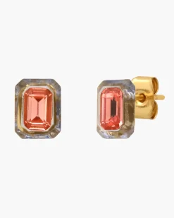 Emerald Cut Glass Stud with Resin Bezel