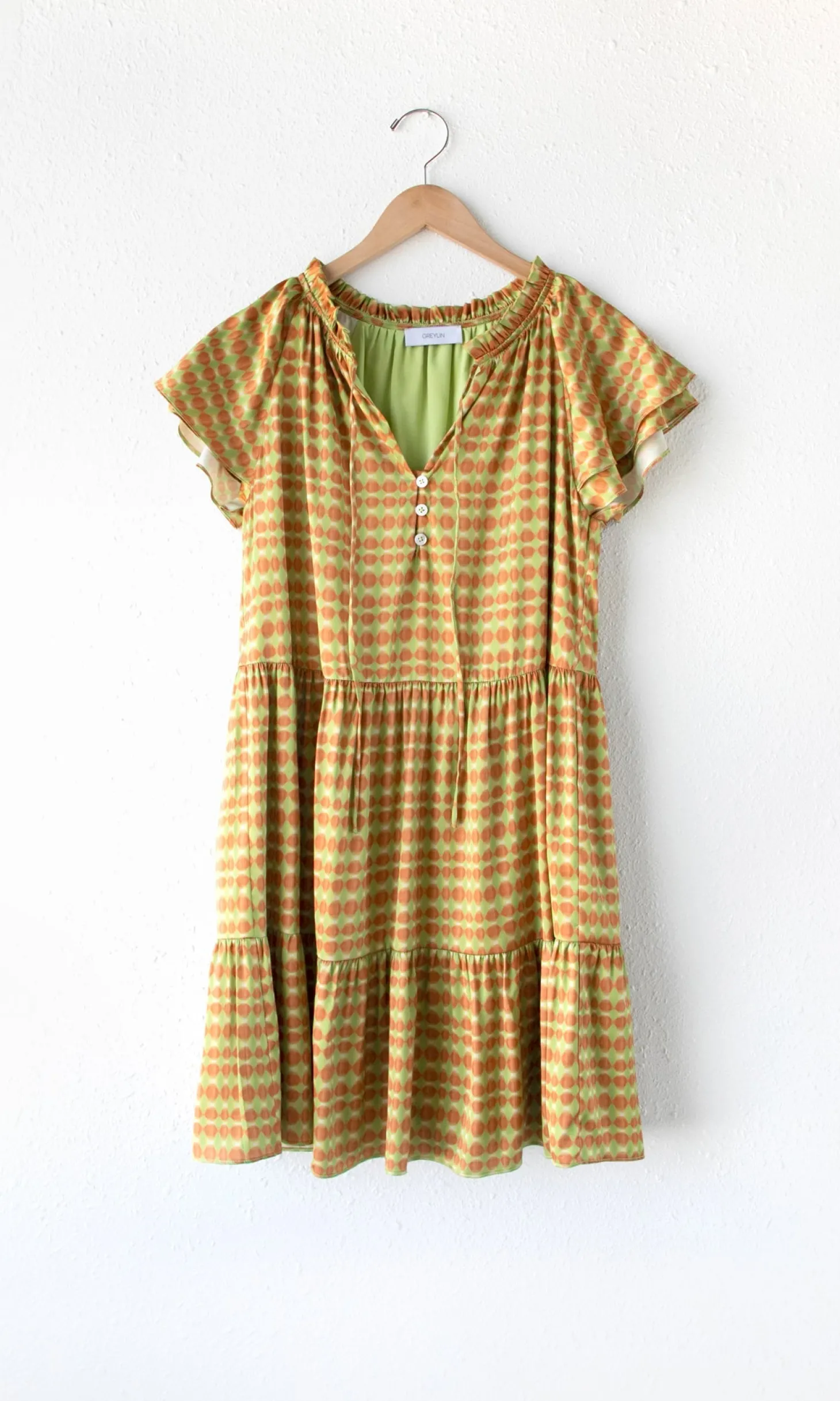 Ena Pull Over Flutter Sleeve Printed Dress ~ Copper
