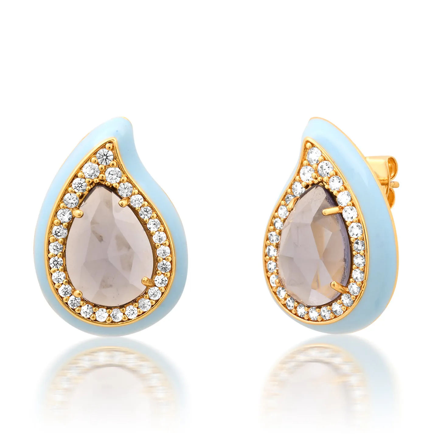 Enamel and CZ Teardrop Earrings