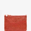 Flat Clutch W/ Tabs Woven Checker ~ Bright Poppy Bordeaux