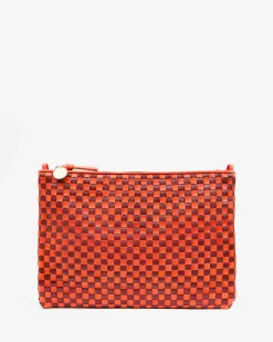 Flat Clutch W/ Tabs Woven Checker ~ Bright Poppy Bordeaux