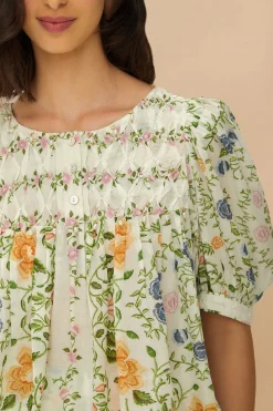 Folk Floral Off-White Short Sleeve Blouse