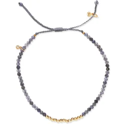 Gold Line Stone Beaded Bracelet ~ Iolite