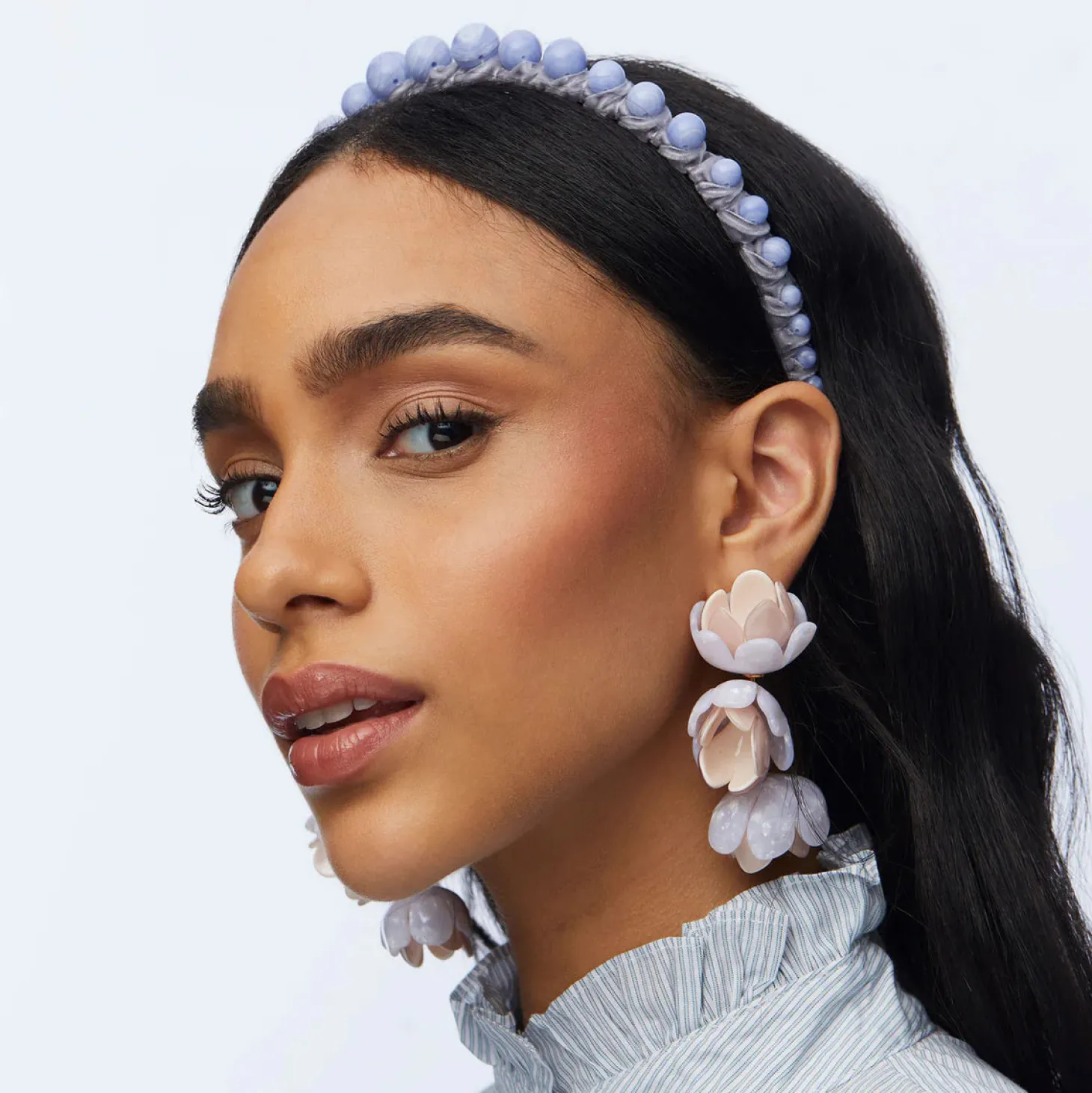 Graduated Bead Headband ~ Blue Lace